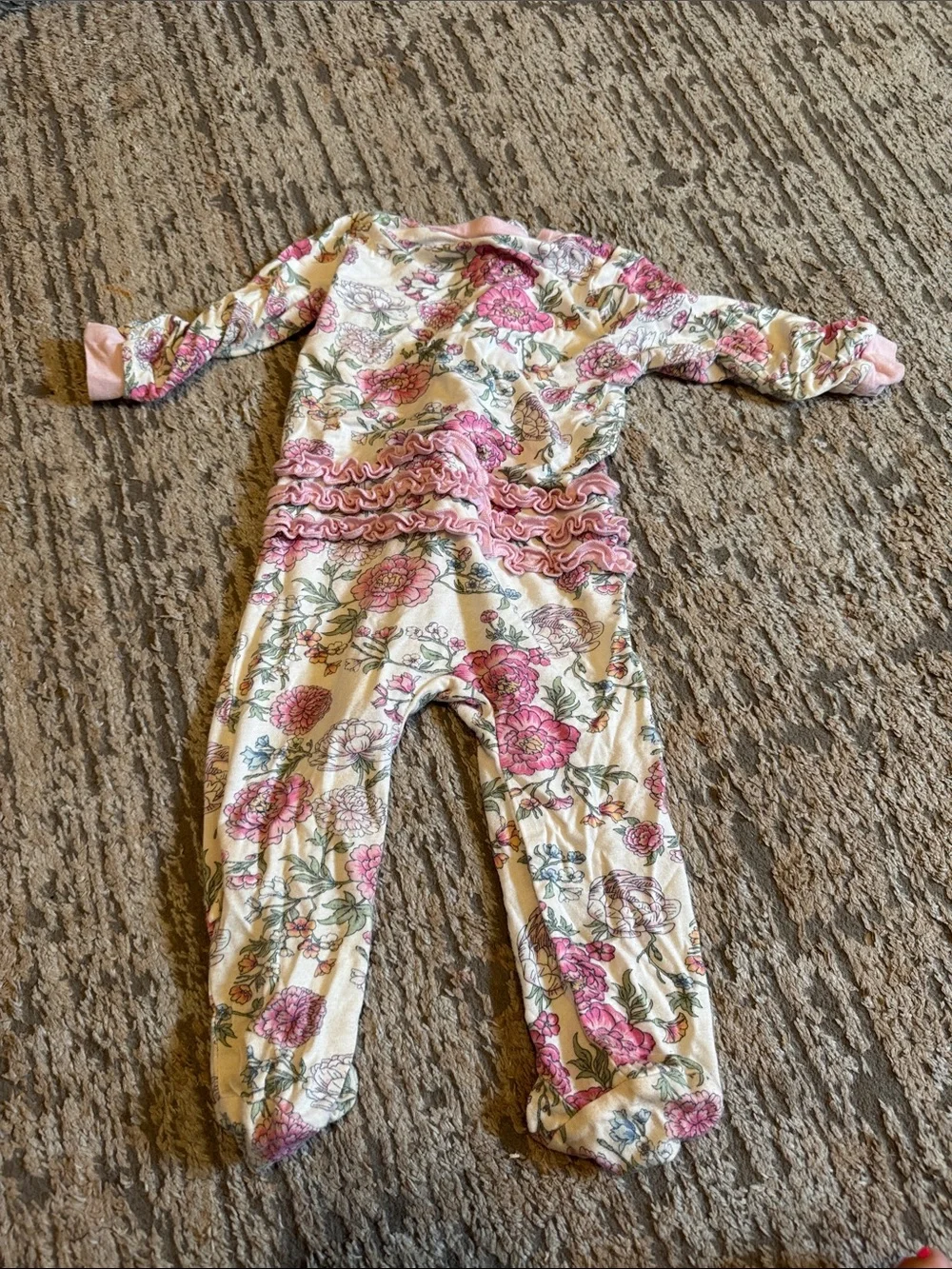 Milkberry Floral Pink Ruffle-Trim Kids One-Piece Sleeper 6-9 month